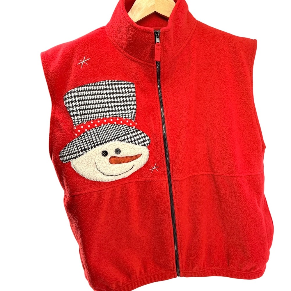 Sierra Pacific Red Fleece Snowman Vest Women's XL‎ Winter Holiday Fun